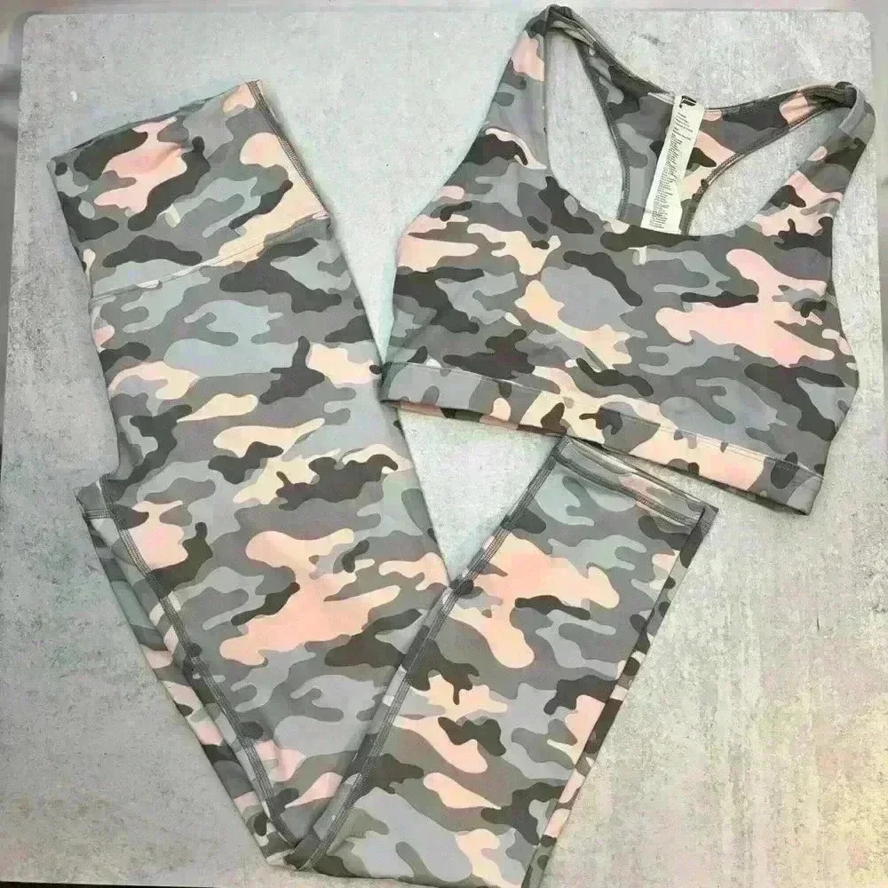 Fabletics pink & grey camouflage Athleisure Set